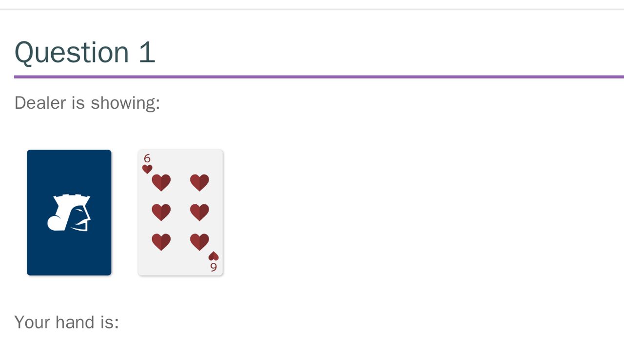 A Strategy Quiz question showing the dealer upcard