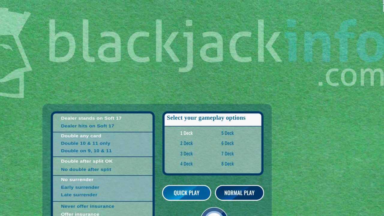 The Strategy Trainer game: felt table with rule options