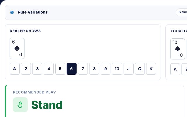 The Blackjack Hand Calculator with rule settings and card pickers