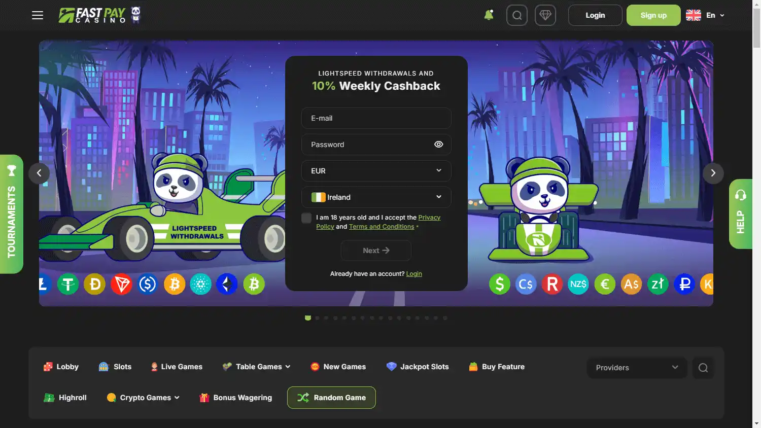 FastPay Casino homepage on desktop