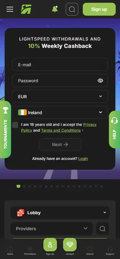 FastPay Casino homepage on mobile