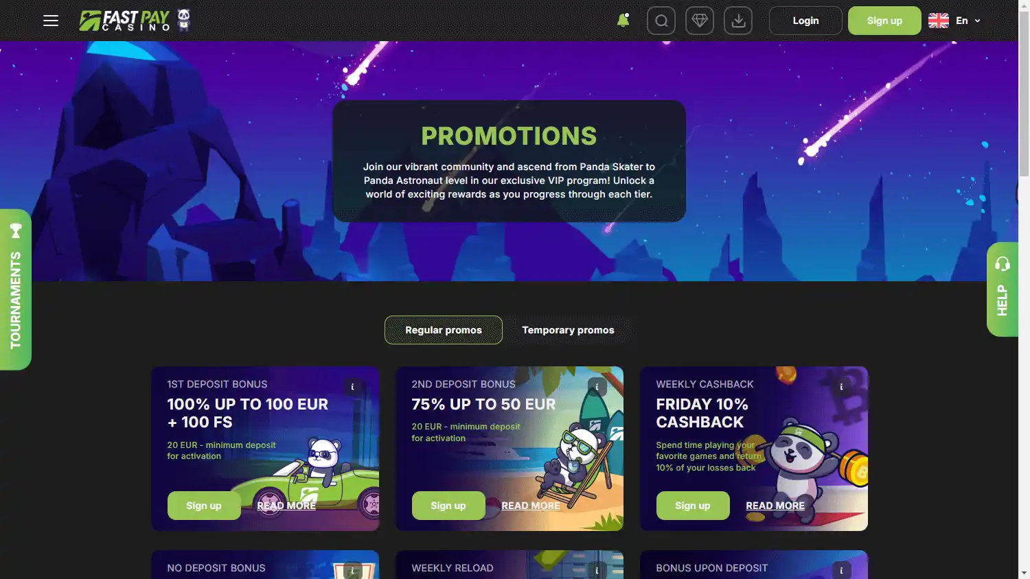 FastPay Casino promotions page on desktop