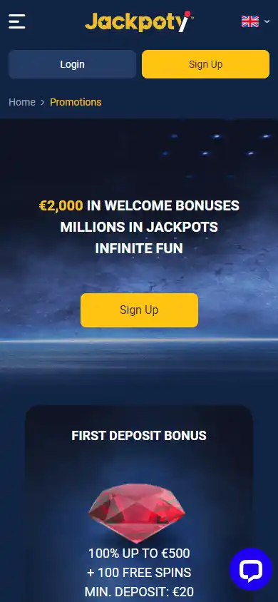 Jackpoty Casino promotions on mobile