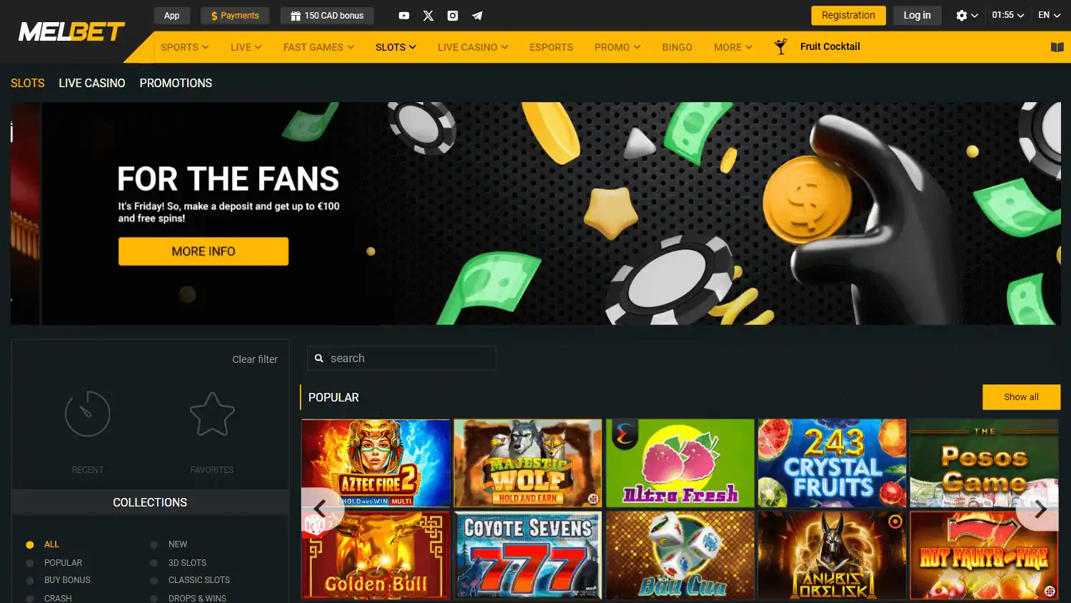 MelBet Casino slots lobby on desktop