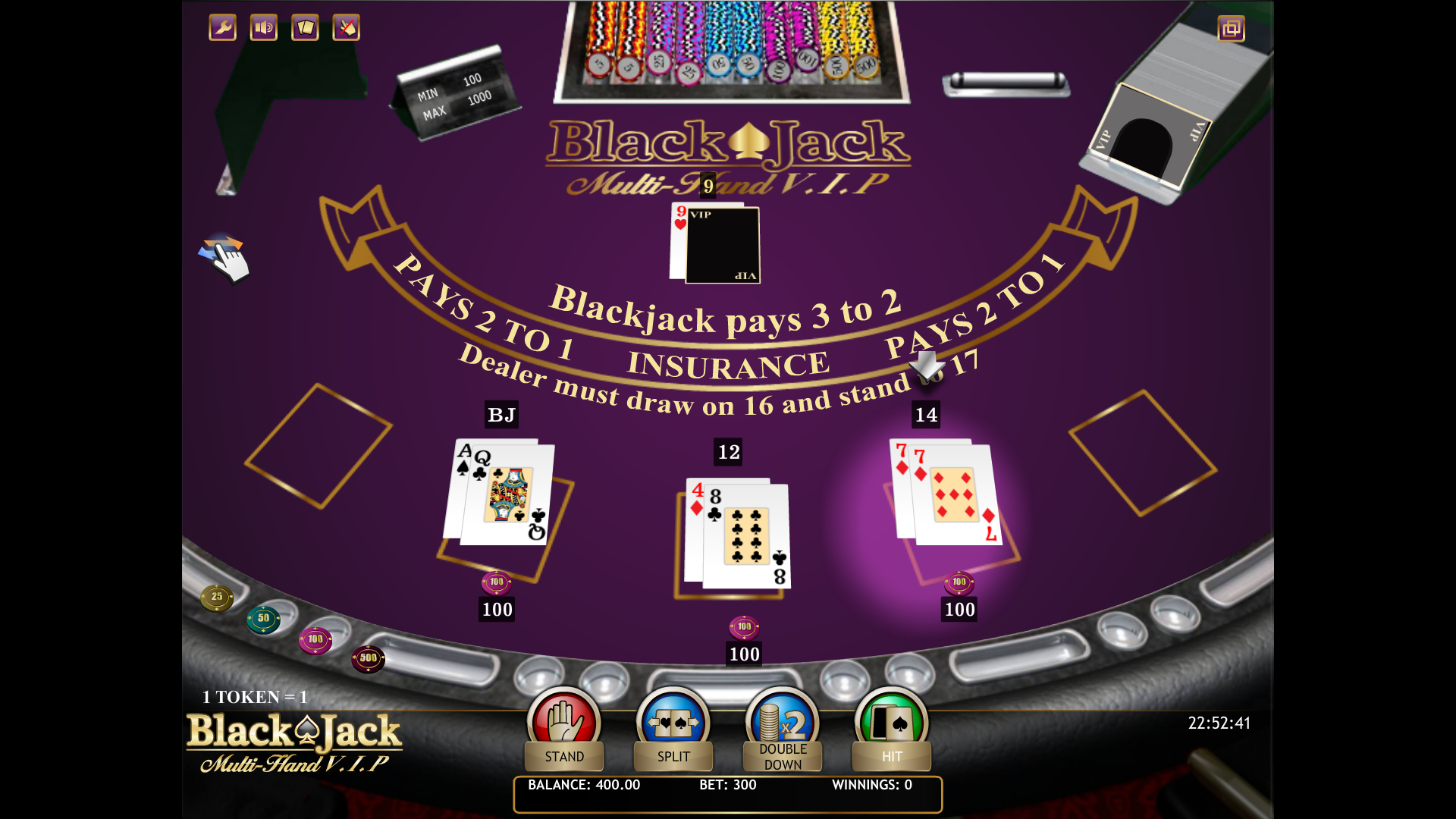 a picture of an online blackjack game