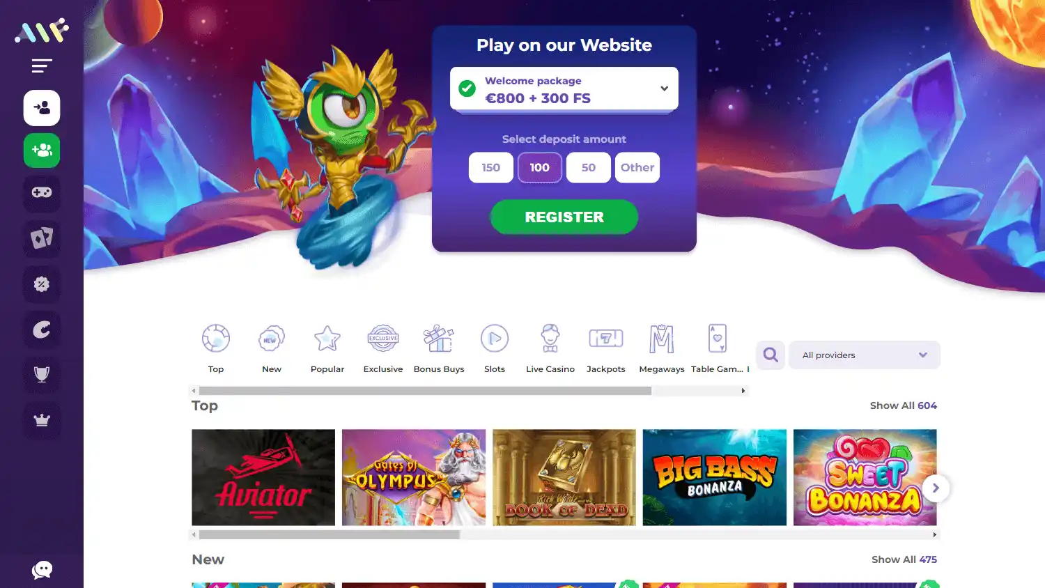 Alf Casino game lobby on desktop