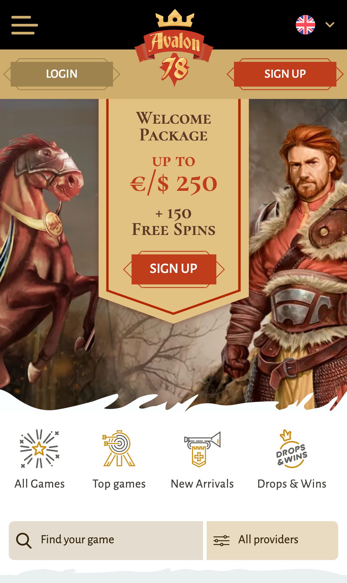 Avalon78 Casino homepage on mobile