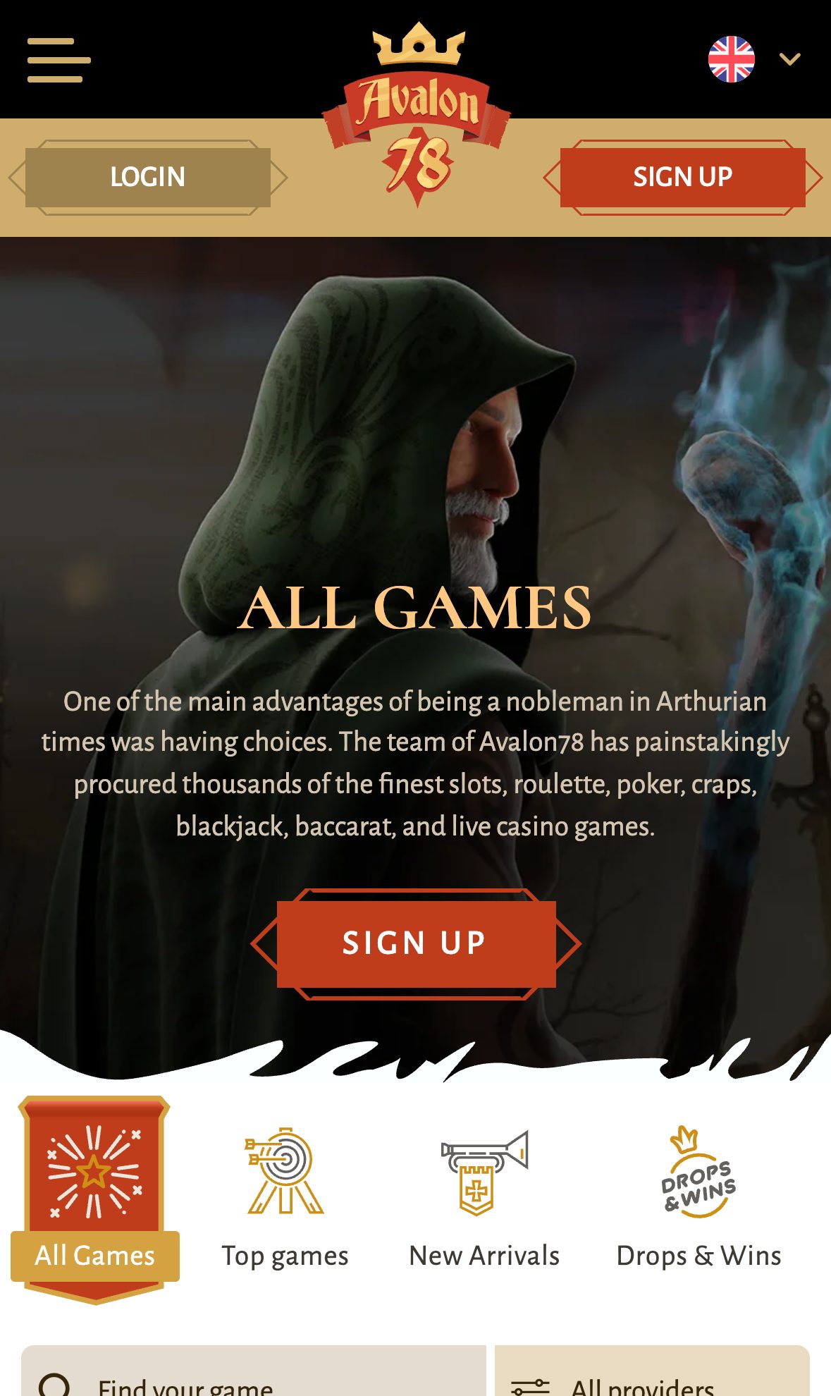 Avalon78 Casino game lobby on mobile