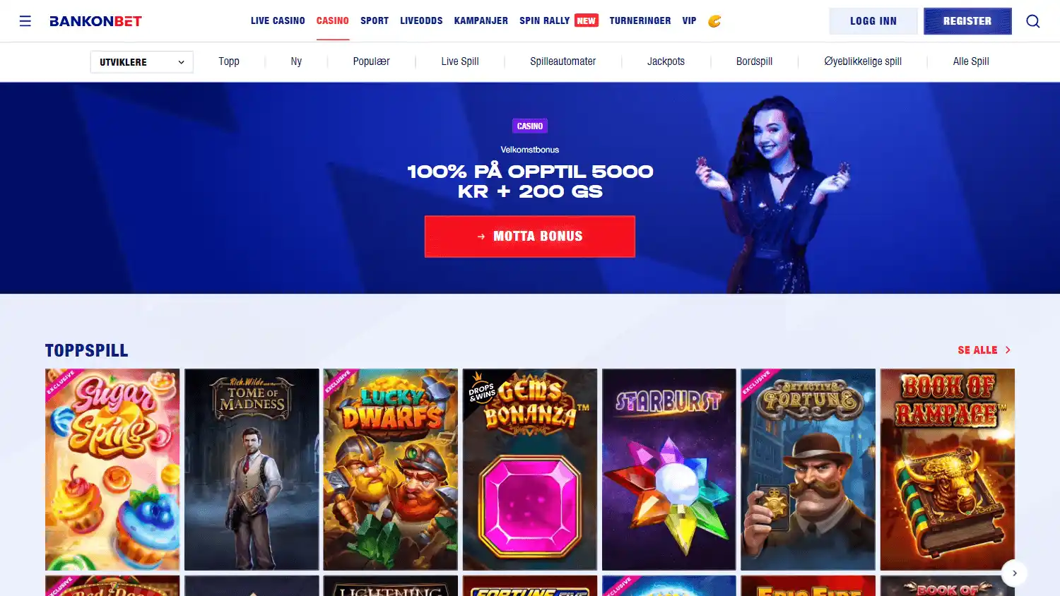 Bankonbet casino lobby on desktop