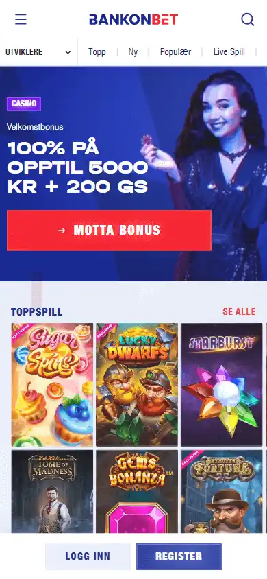 Bankonbet casino lobby on mobile