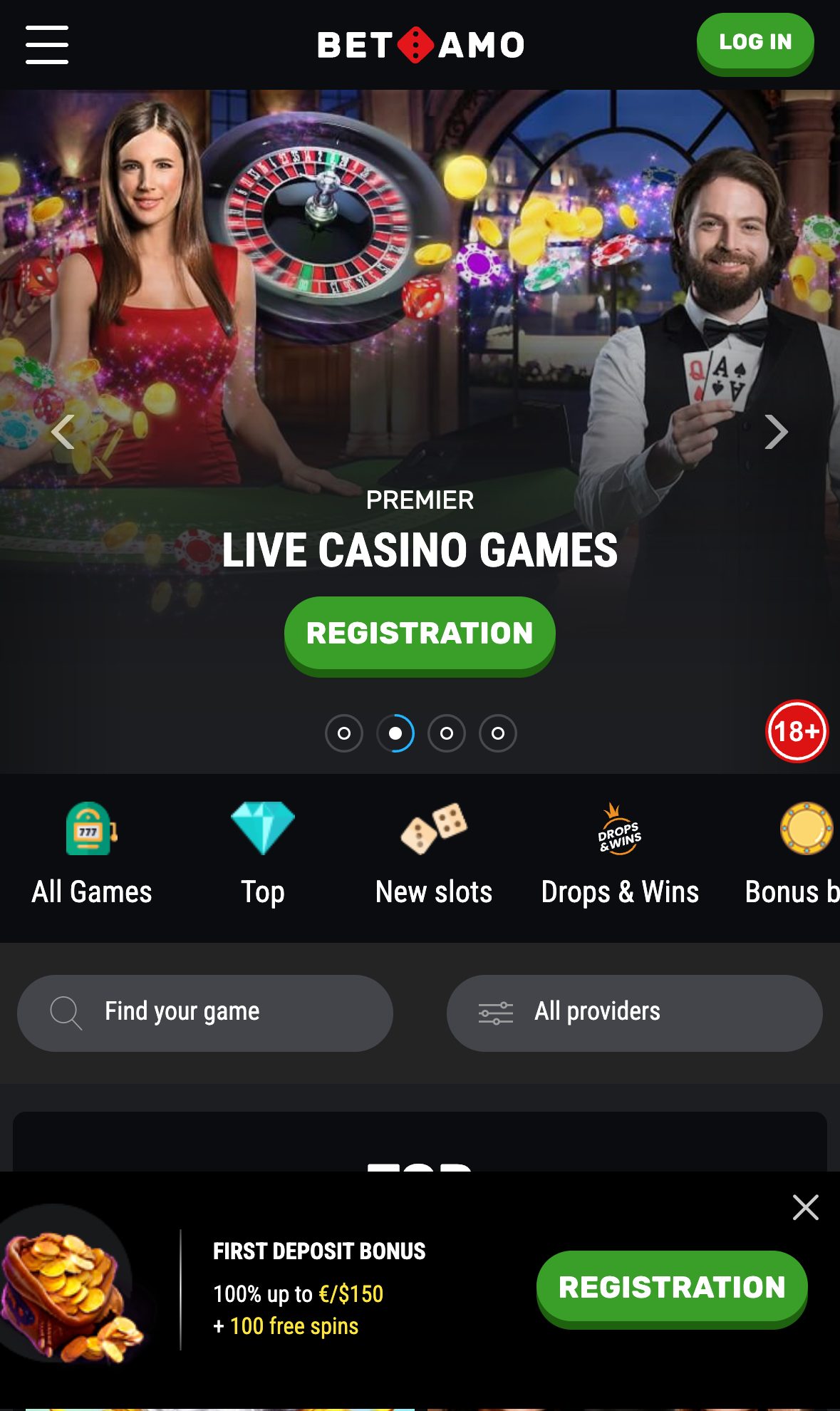 Betamo Casino homepage on mobile