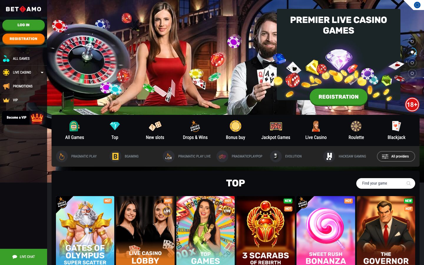 Betamo Casino homepage on desktop