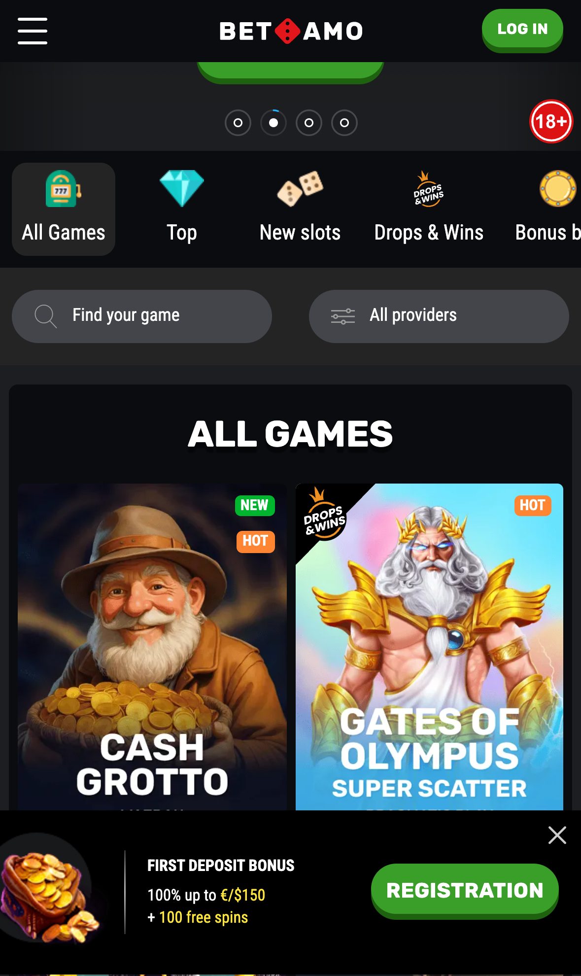 Betamo Casino game lobby on mobile