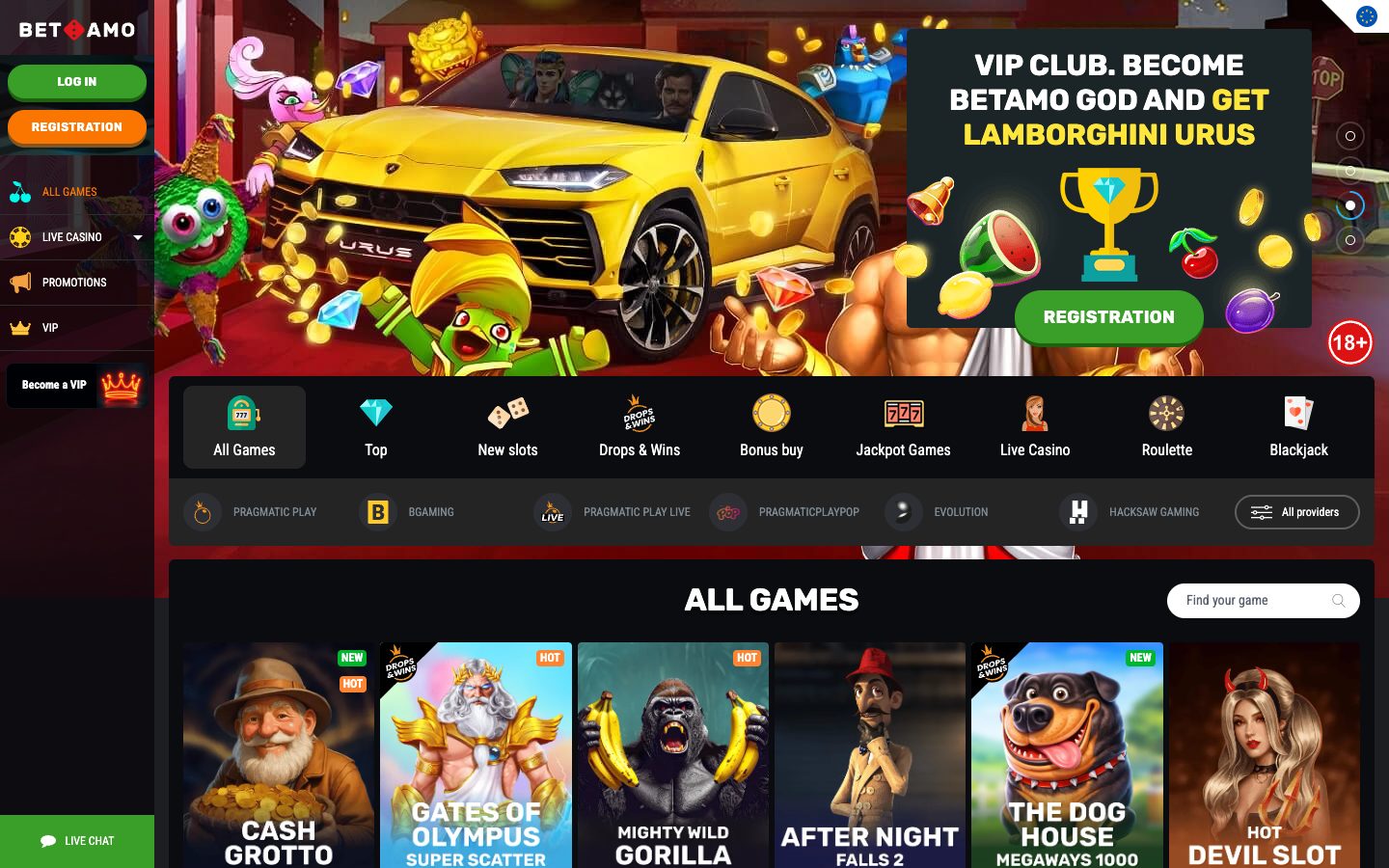 Betamo Casino game lobby