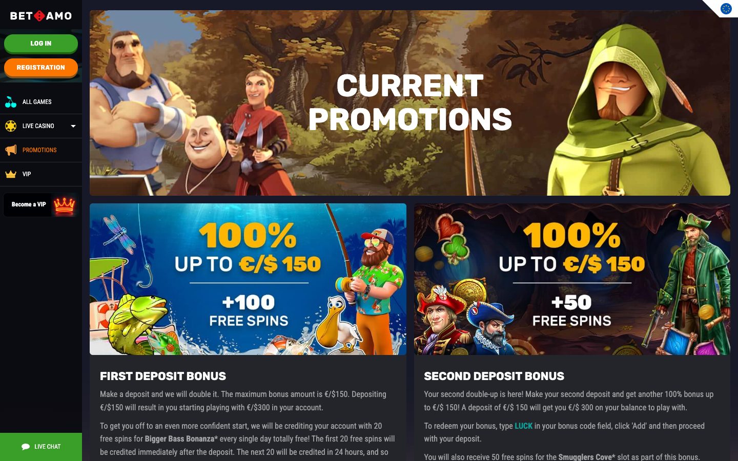 Betamo Casino promotions page