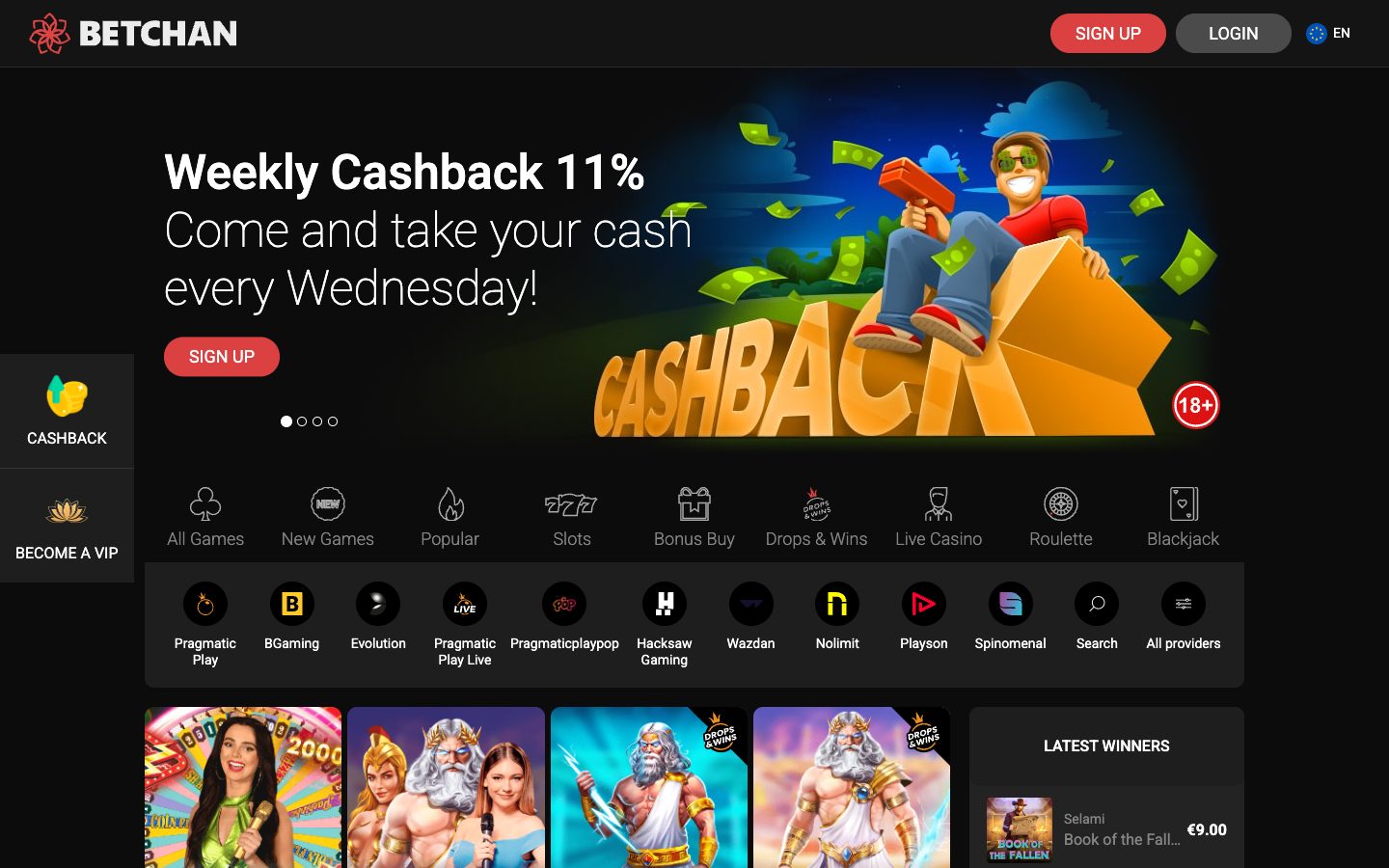 BetChan Casino homepage on desktop