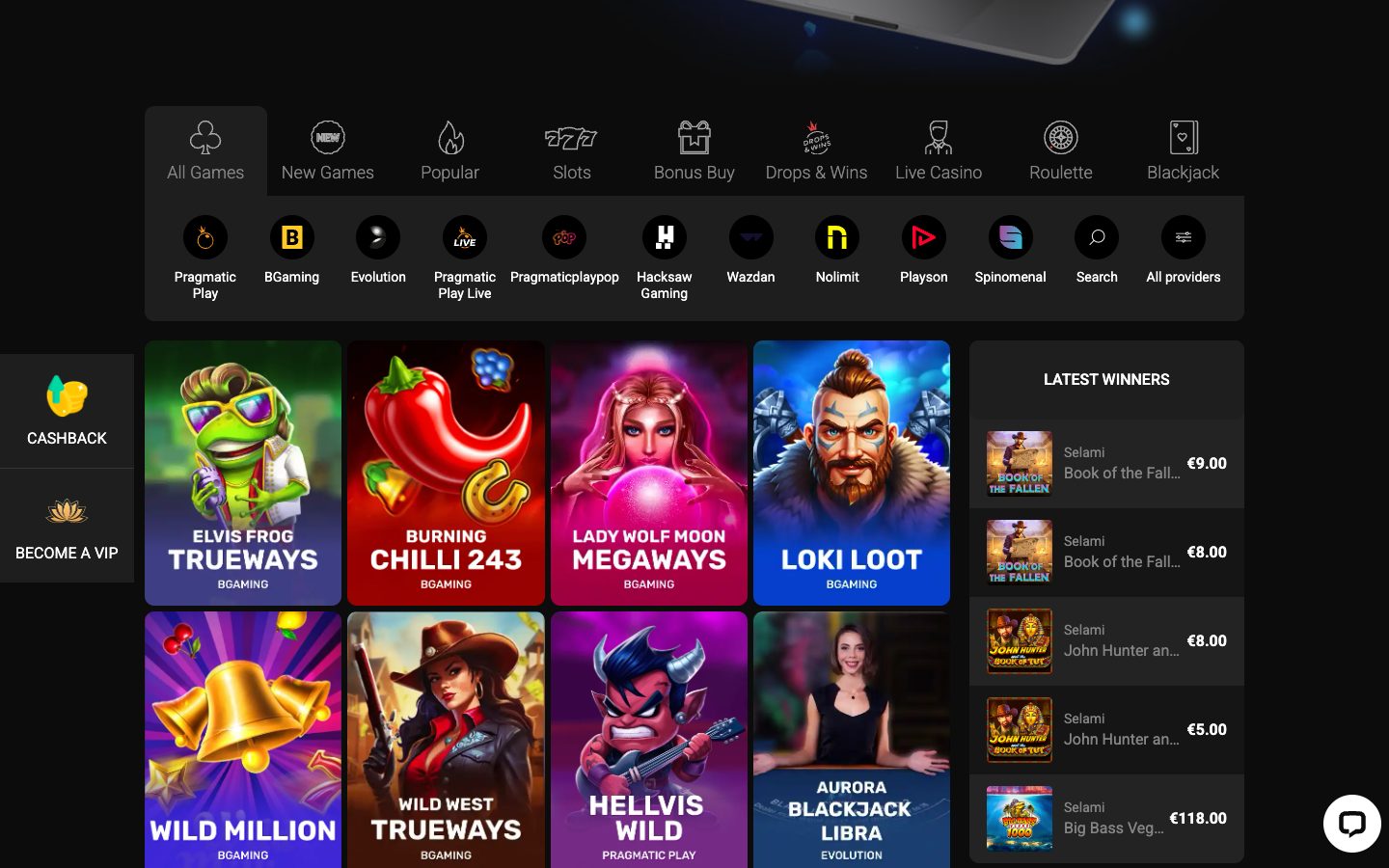 BetChan Casino game lobby