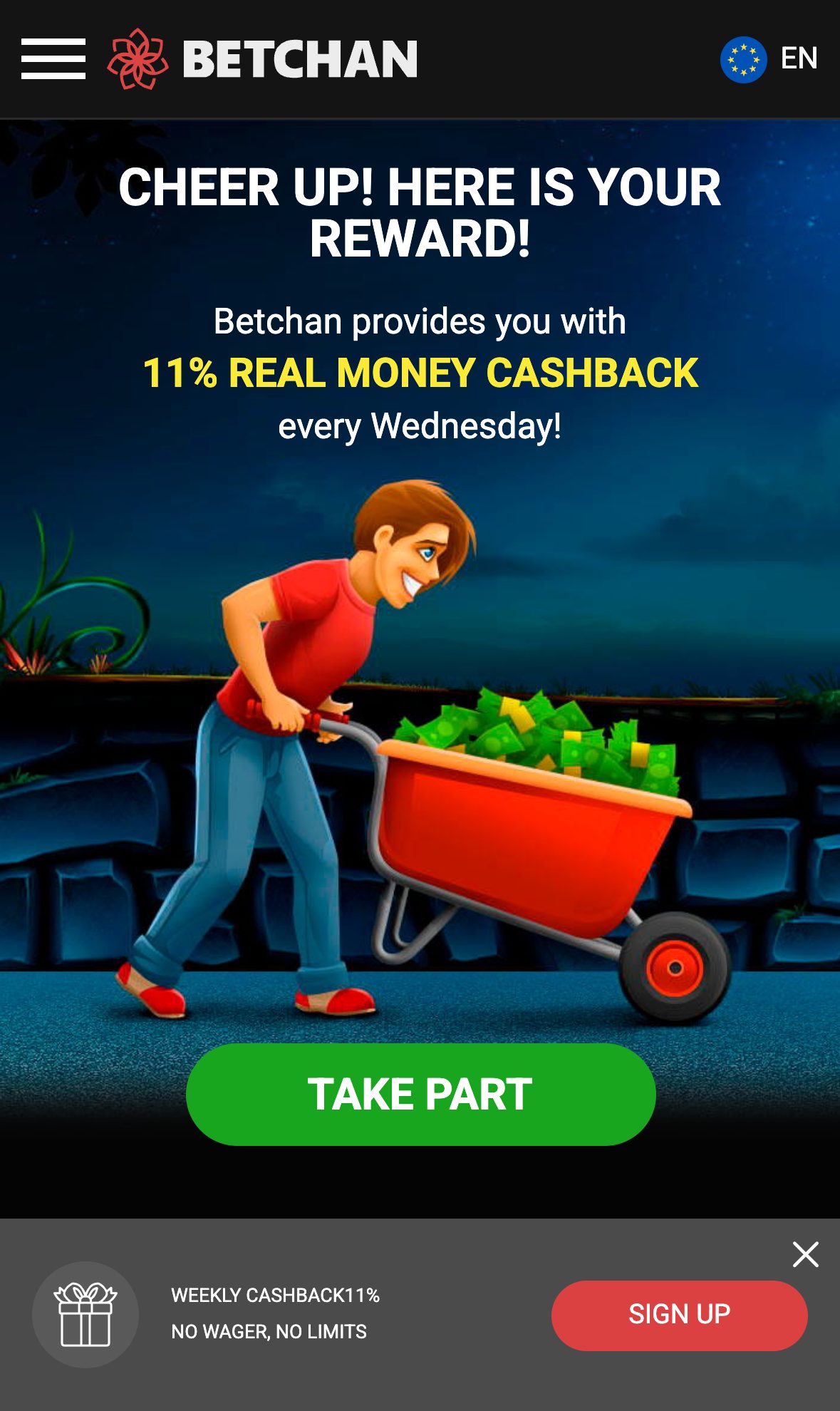 BetChan Casino promotions page on mobile
