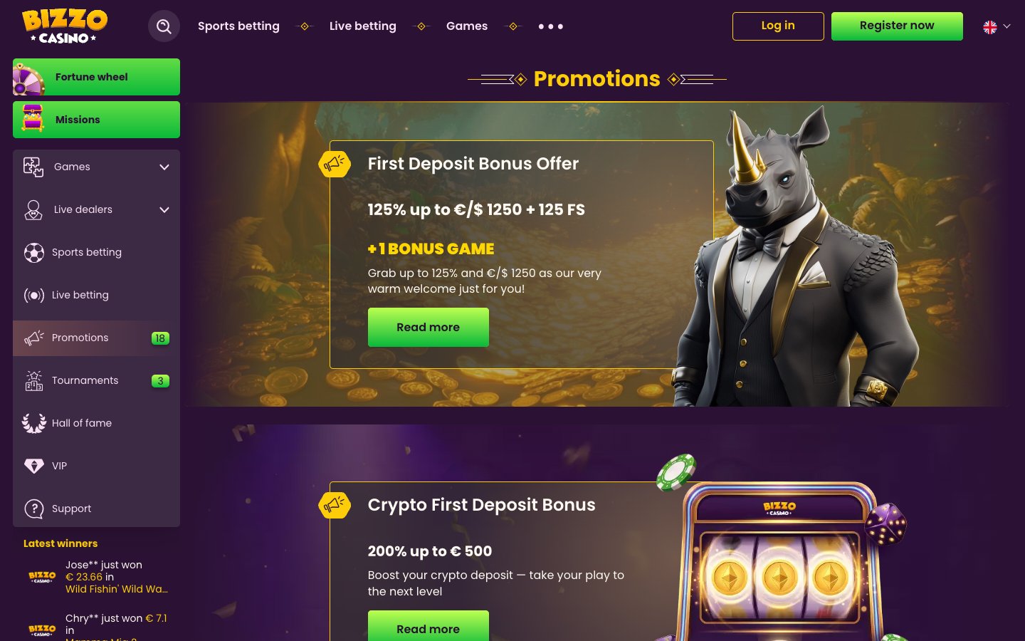 Bizzo Casino promotions page