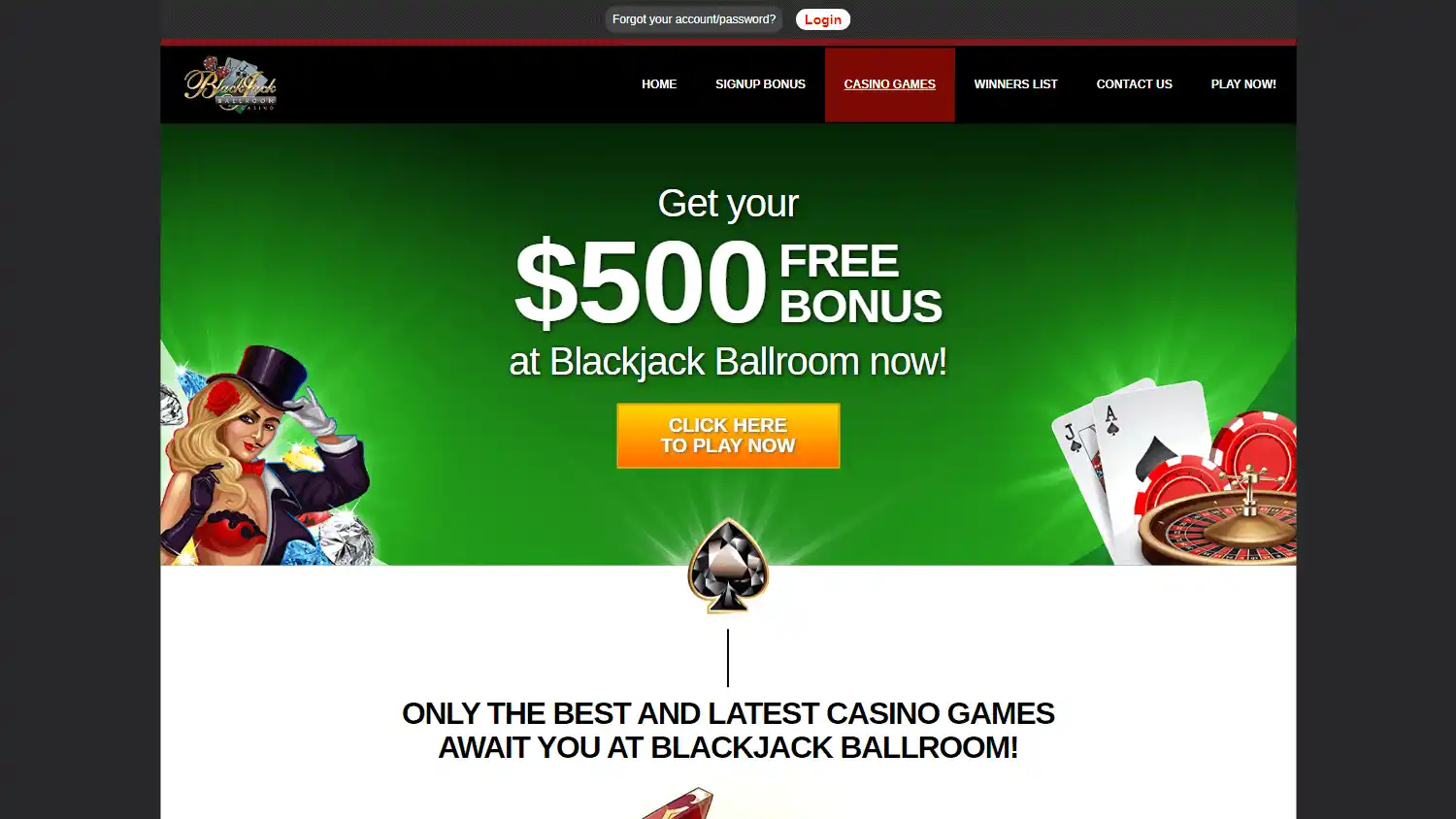 Blackjack Ballroom Casino games page on desktop