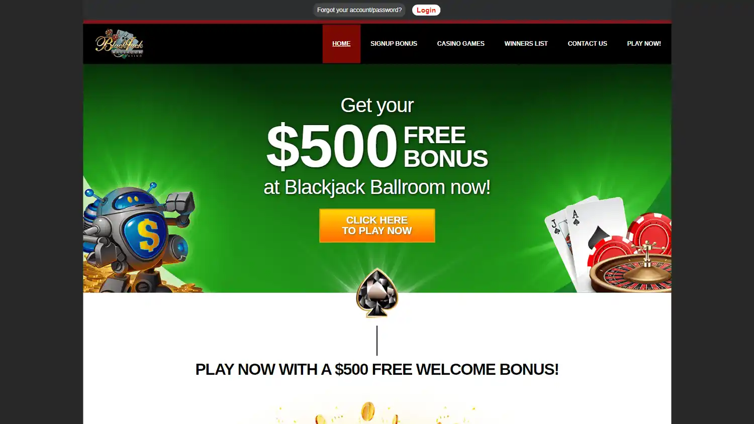 Blackjack Ballroom Casino homepage on desktop