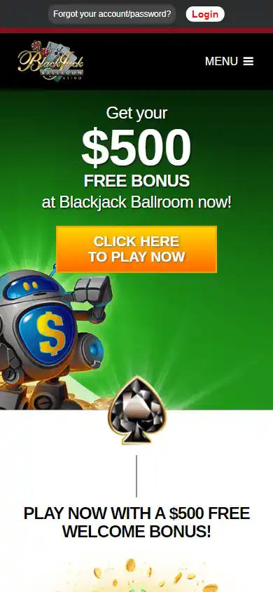 Blackjack Ballroom Casino homepage on mobile