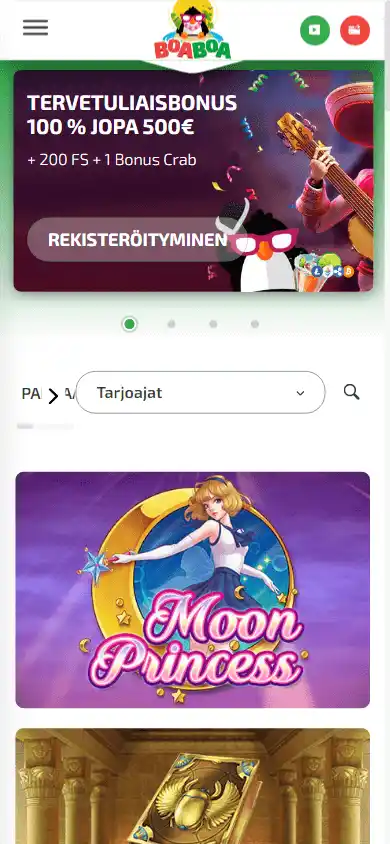 BoaBoa Casino homepage on mobile