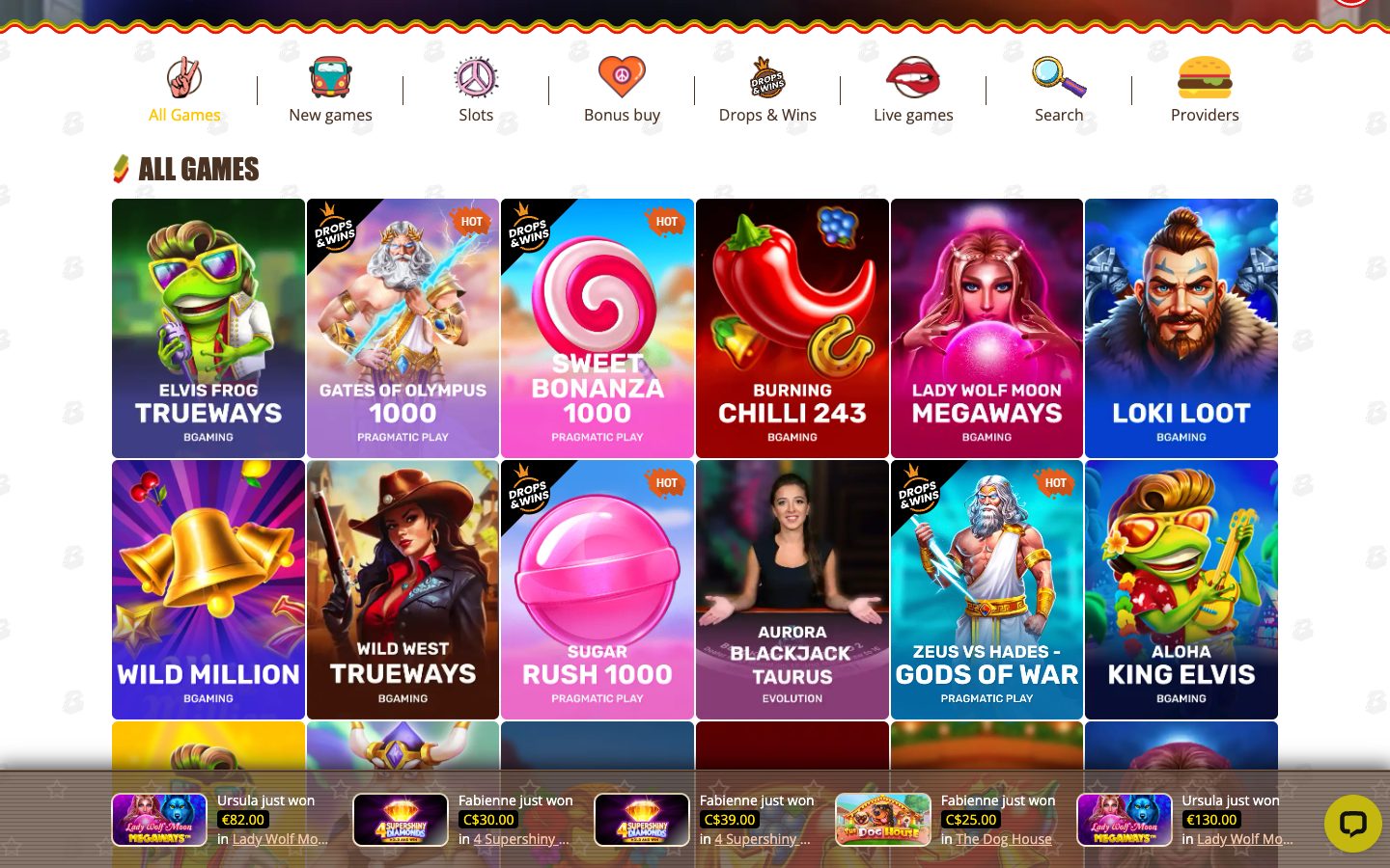 Bob Casino game lobby
