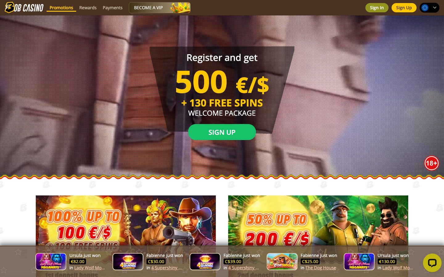 Bob Casino promotions page