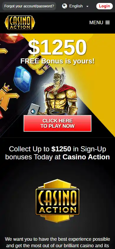 Casino Action welcome bonus on mobile