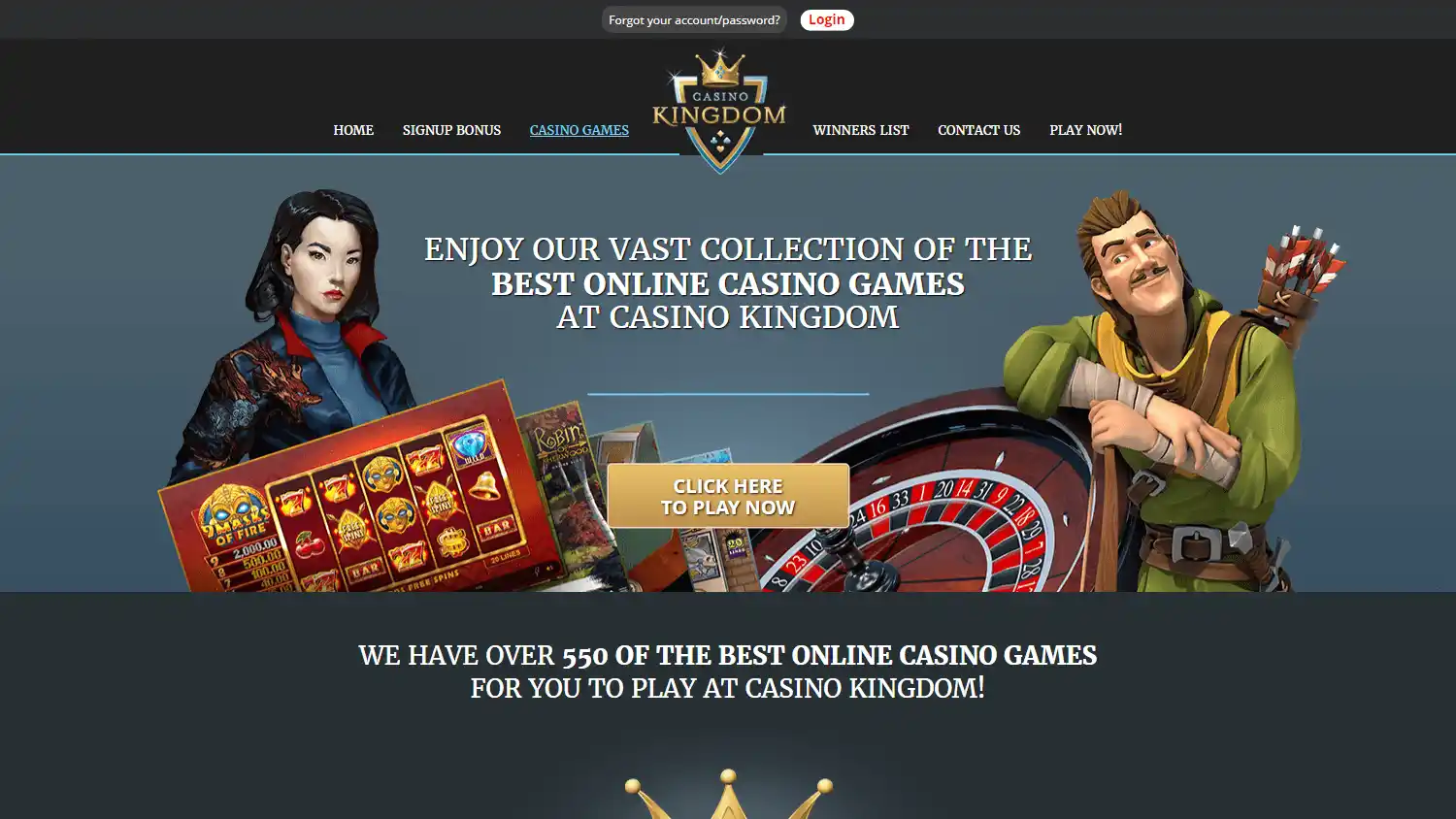 Casino Kingdom game lobby on desktop