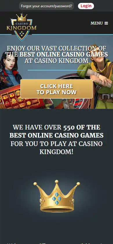 Casino Kingdom game lobby on mobile