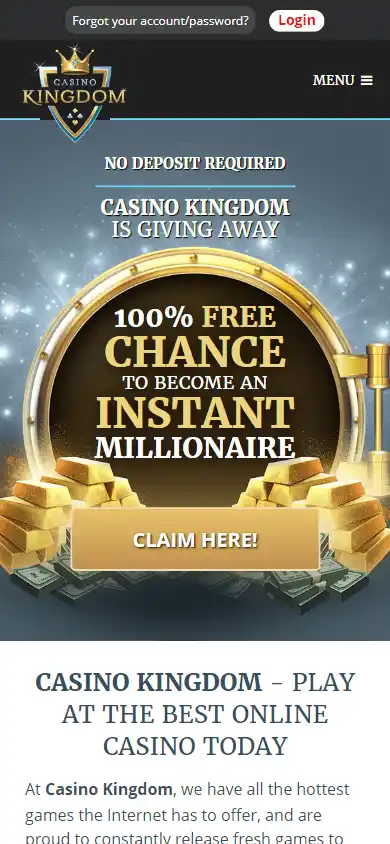 Casino Kingdom homepage on mobile