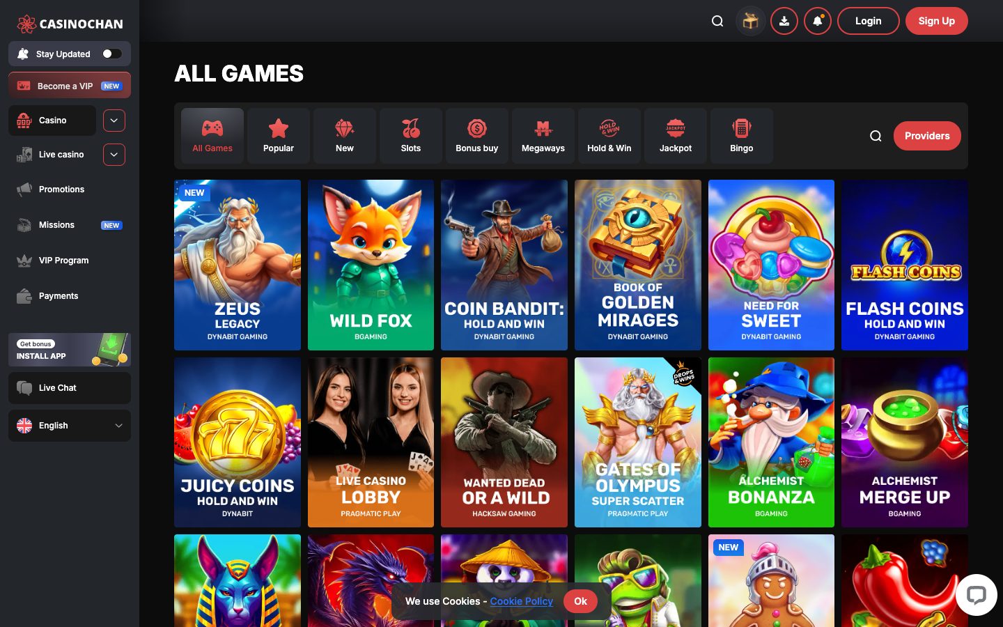 CasinoChan Casino game lobby
