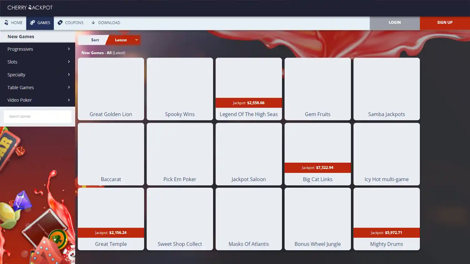 Cherry Jackpot Casino game lobby on desktop