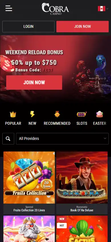 Cobra Casino games on mobile