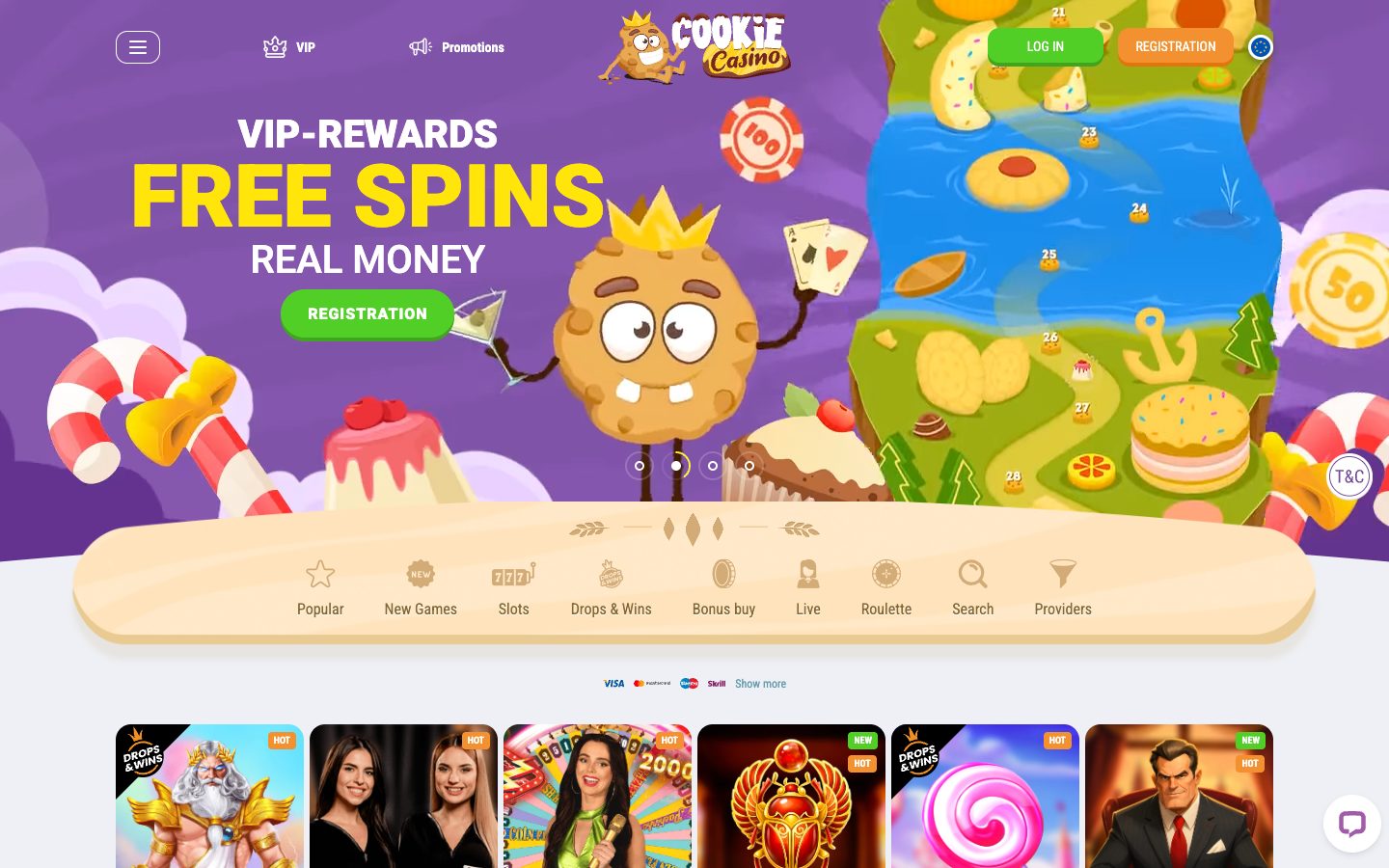 Cookie Casino homepage on desktop