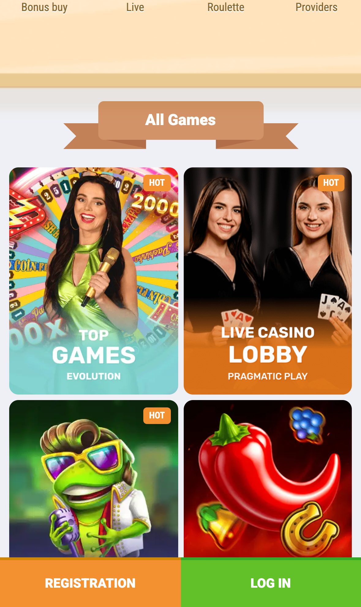Cookie Casino game lobby on mobile