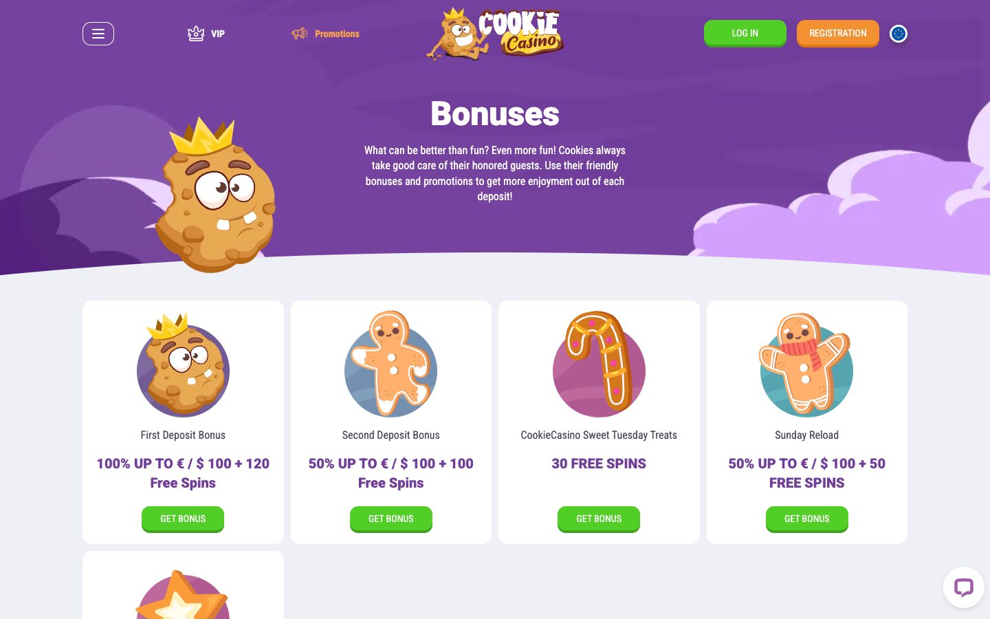 Cookie Casino promotions page