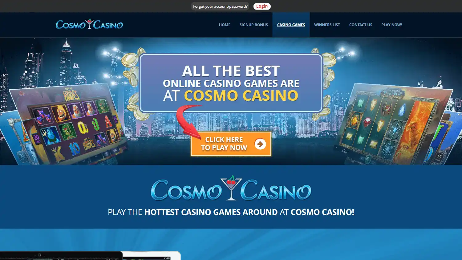 Cosmo Casino games page on desktop