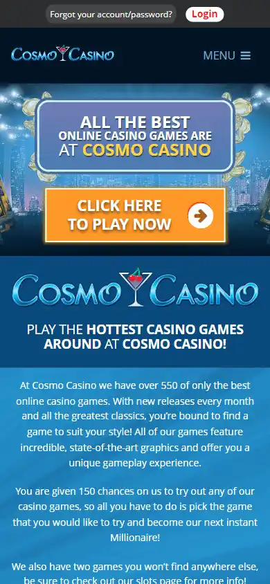 Cosmo Casino games page on mobile