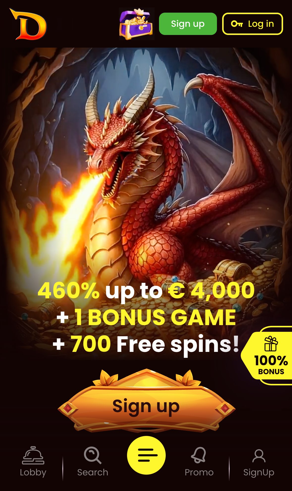 DragonSlots Casino homepage on mobile