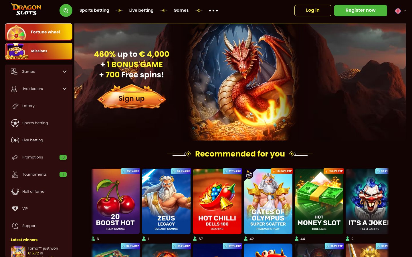 DragonSlots Casino homepage