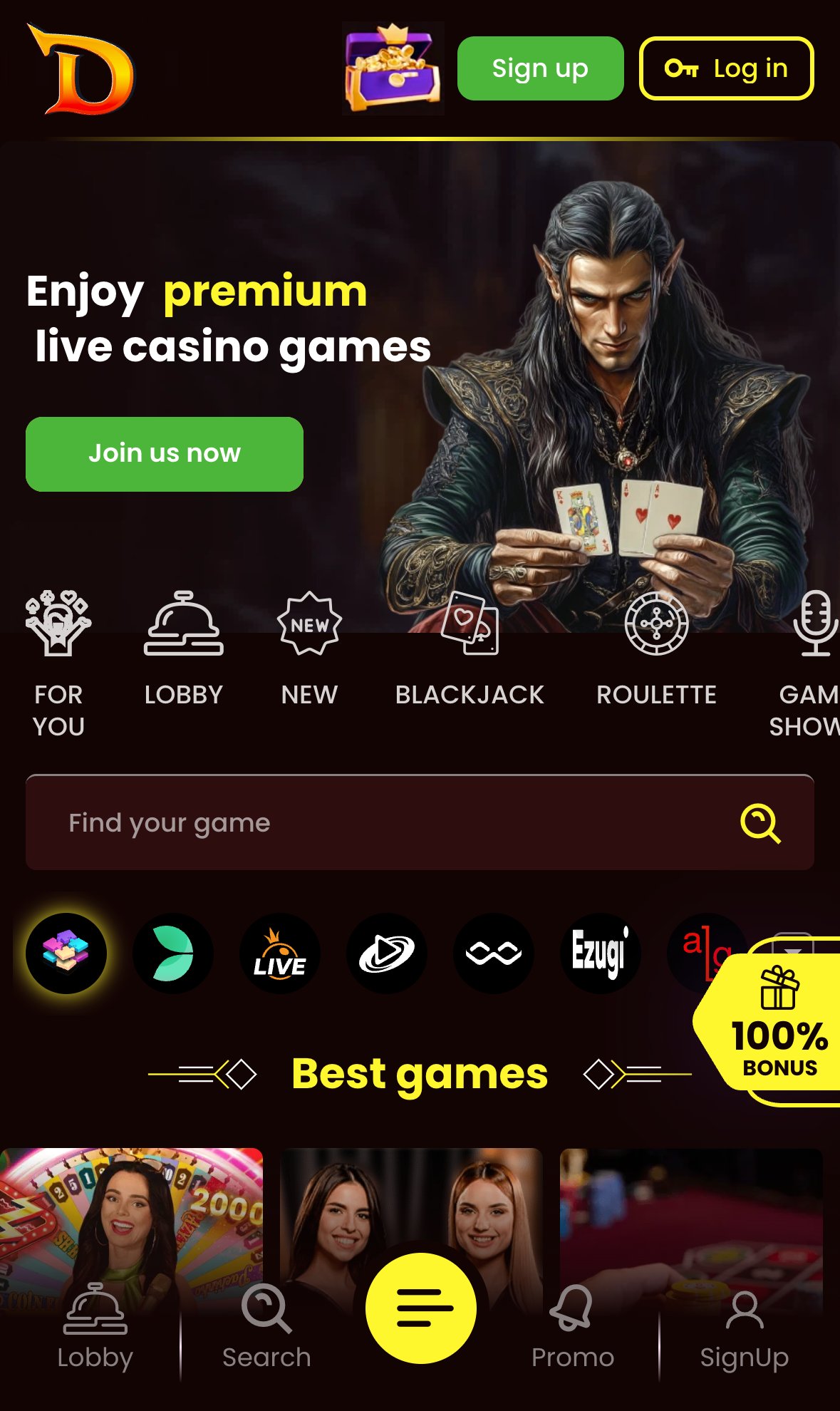 DragonSlots Casino live casino lobby on mobile