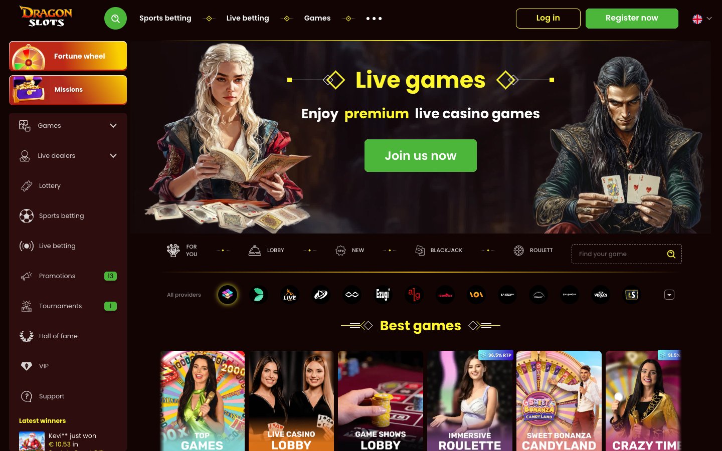 DragonSlots Casino live casino lobby