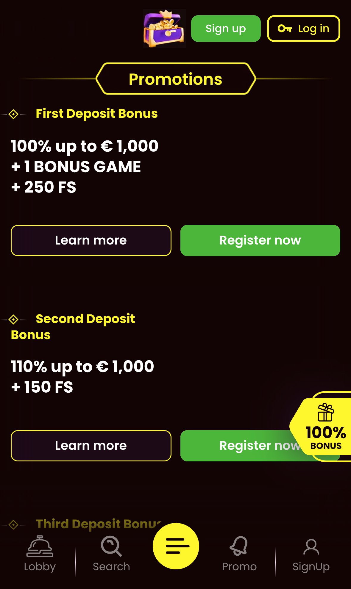 DragonSlots Casino promotions page on mobile
