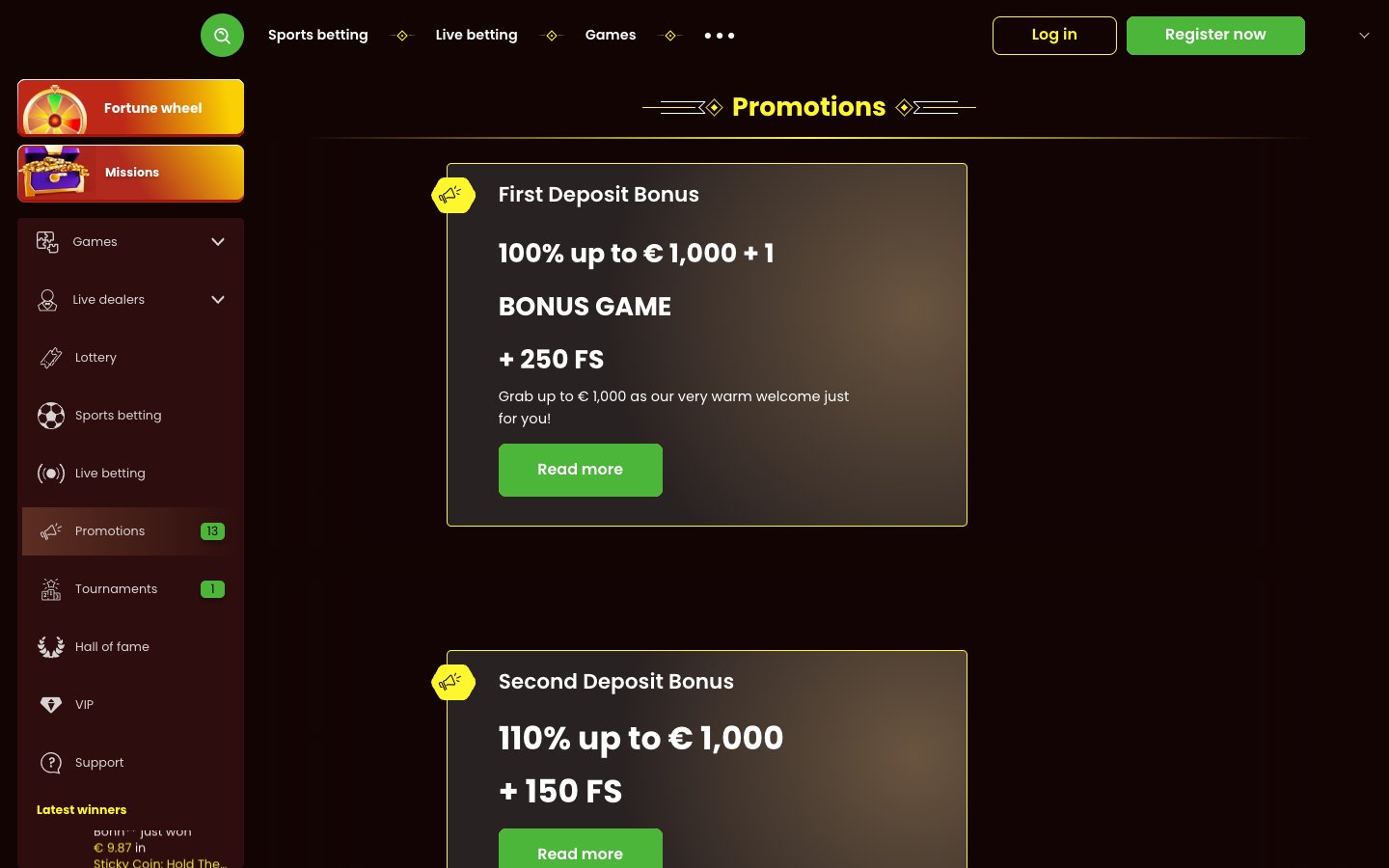 DragonSlots Casino promotions page