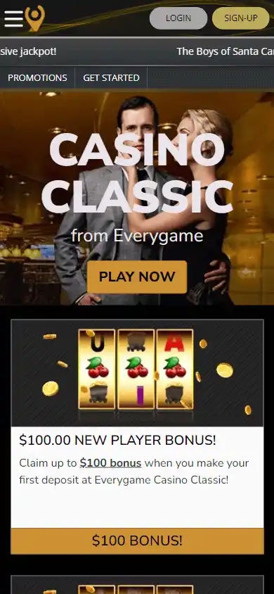 Everygame Casino Classic homepage on mobile