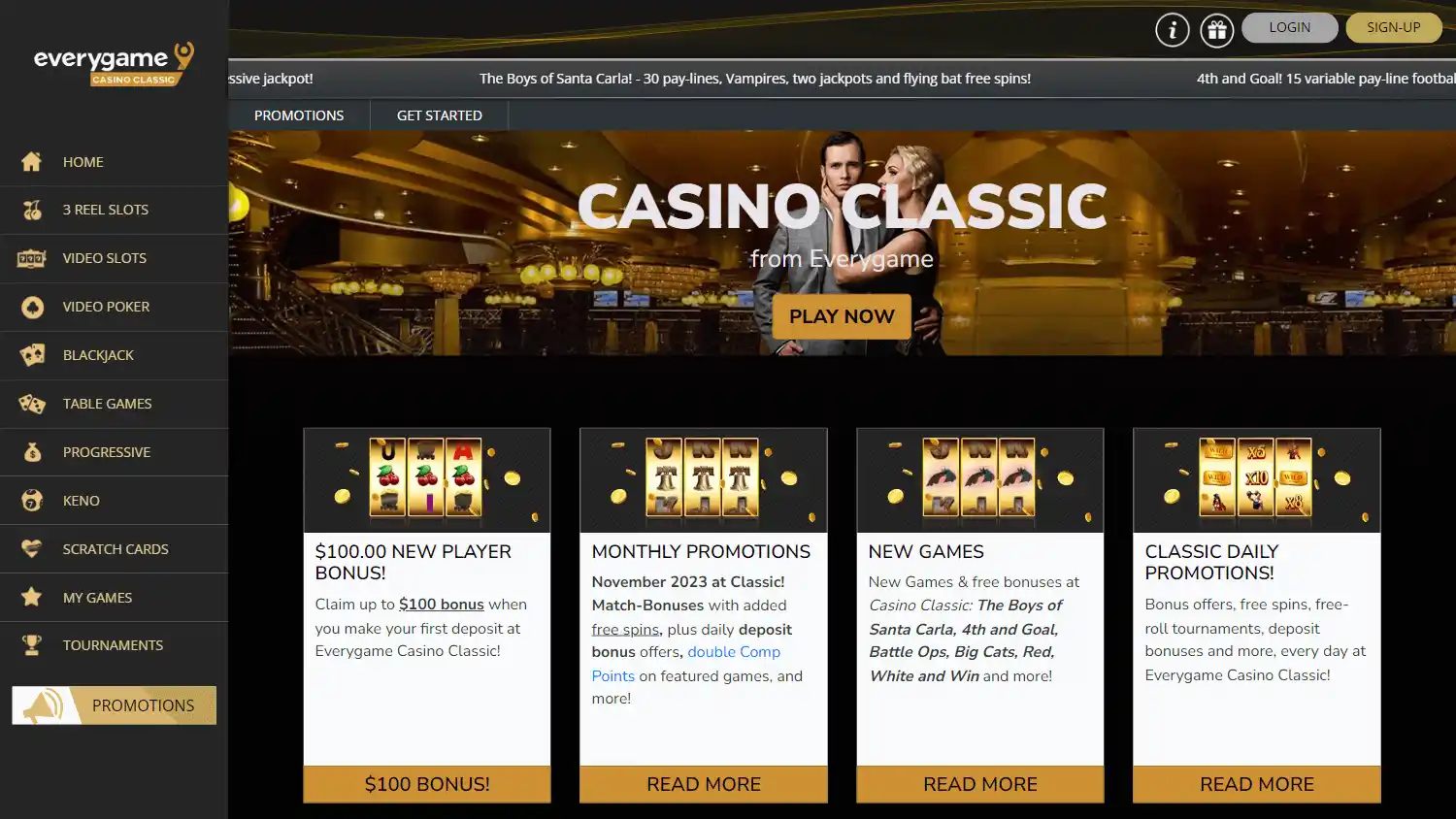 Everygame Casino Classic homepage on desktop