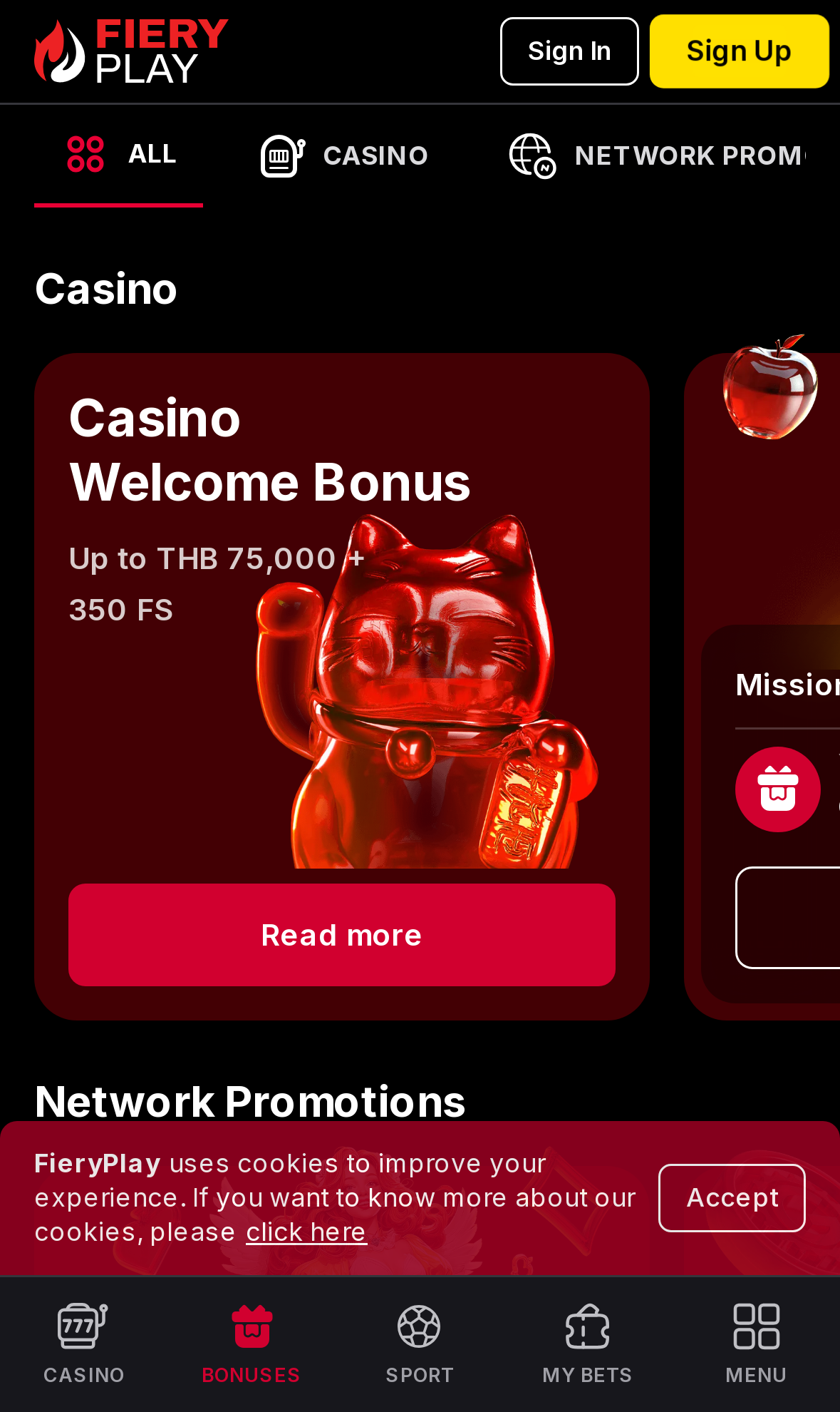 Fiery Play Casino promotions on mobile